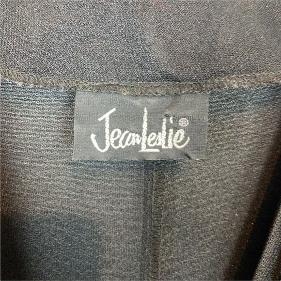 Puffed Sleeve Wrap Dress Vintage 80s Jean Leslie Womens Black Semi Sheer SZ M L - Picture 10 of 16